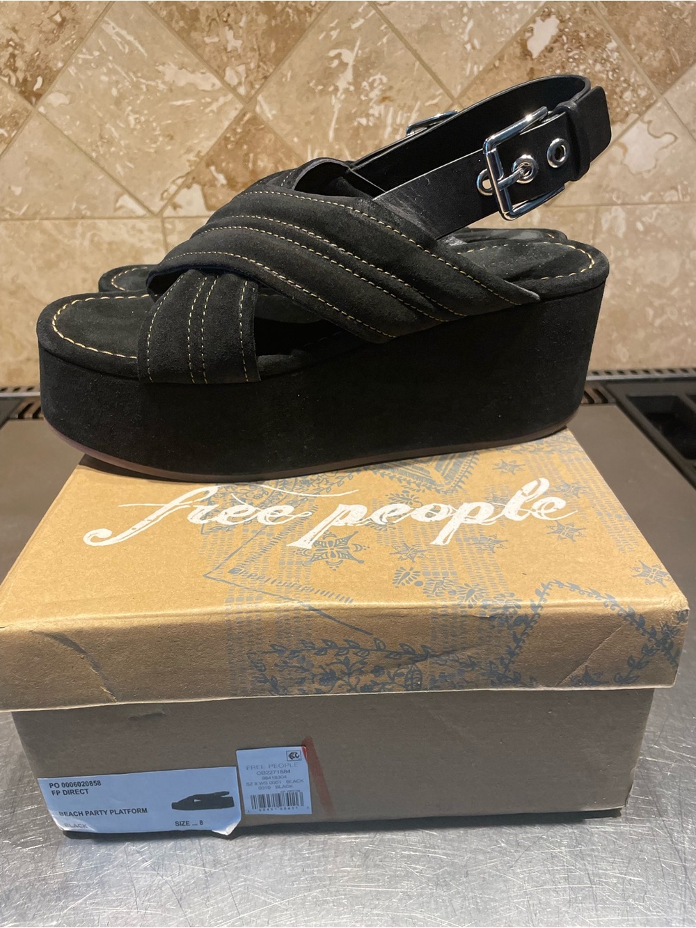NWT Free People Black Suede Crisscross Platform Sandals